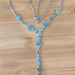 $64 Light Blue Estate Gemstone Necklace Sterling Silver Marked 925